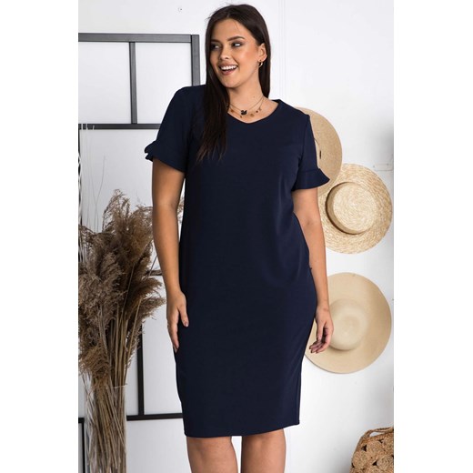 Sukienka do pracy ołówkowa LETNIA TERESA flamenco elegancka plus size granatowa PROMOCJA Plus Size karko.pl wyprzedaż