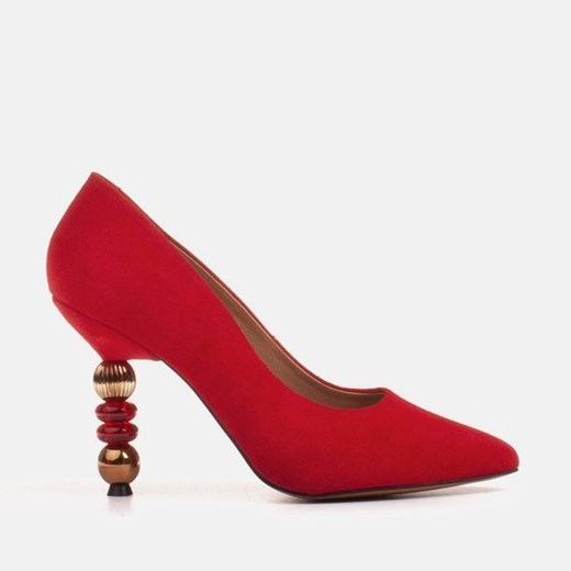 Zamszowe szpilki czerwone z kamieniami Marco Shoes 39 Marco Shoes