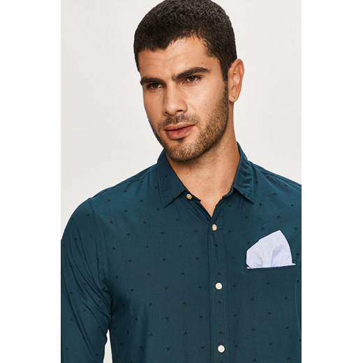 Koszula męska SCOTCH&SODA z długimi rękawami turkusowa