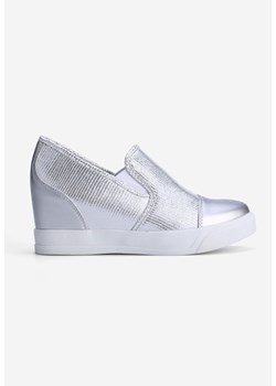 Buty sportowe damskie srebrne Yourshoes sneakersy ze skóry