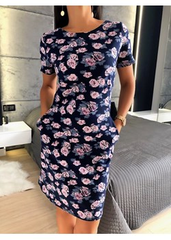 Granatowa sukienka Modnakiecka.pl mini dzienna z krótkimi rękawami