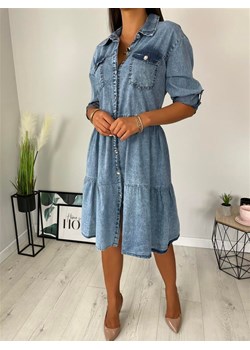 Modnakiecka.pl sukienka z długim rękawem casual jeansowa mini