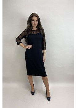 Sukienka Ptakmoda.com z długim rękawem midi z okrągłym dekoltem zamszowa