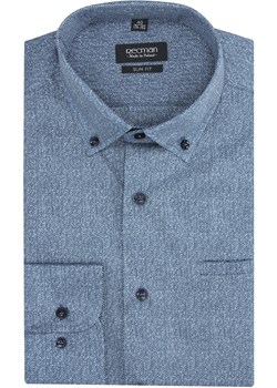 Koszula męska niebieska Recman casual z kołnierzykiem button down w abstrakcyjnym wzorze