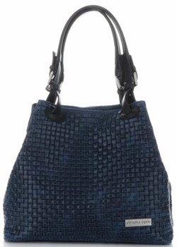 Shopper bag Vittoria Gotti niebieska średnia bez dodatków na ramię