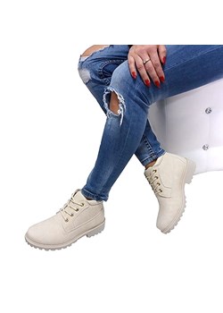 Workery damskie Ideal Shoes bez wzorów casual sznurowane na płaskiej podeszwie