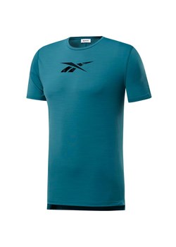 T-shirt męski Reebok Fitness niebieski z napisami