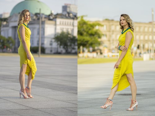 Gladiator high heels and limon dress