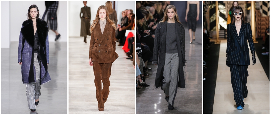 Stylizacje w męskim stylu z jesienno-zimowych kolekcji Calvin Klein, Ralph Lauren, Jason Wu i Max Mara.
