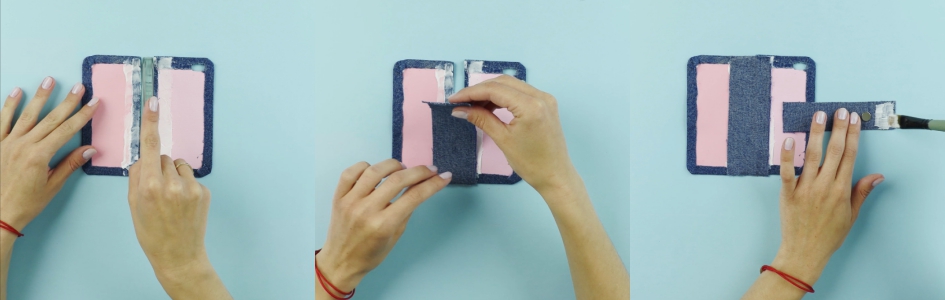 Etui na telefon DIY - doklejenie paska z magnesem.