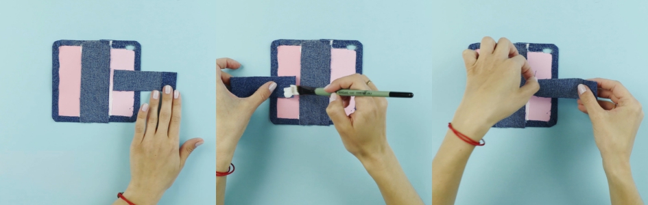 Etui na telefon DIY - doklejenie paska z magnesem.