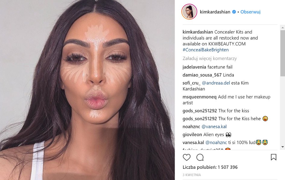Konturowanie twarzy Kim Kardashian