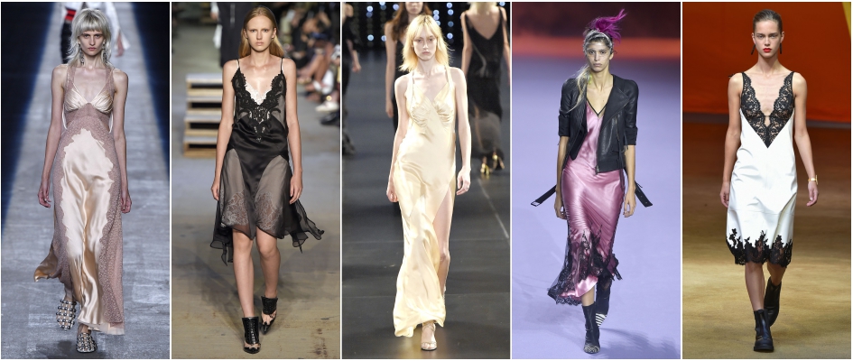 Slip dress w wiosenno-letnich kolekcjach Alexander Wang, Celine, Givenchy, Haider Ackermann i Saint Laurent.