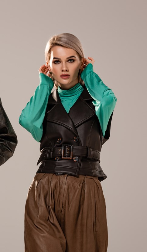 brązowa kamizelka skórzana damska