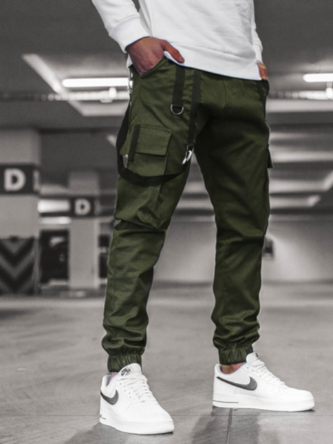 męskie spodnie na szelkach oliwkowe wojskowe
