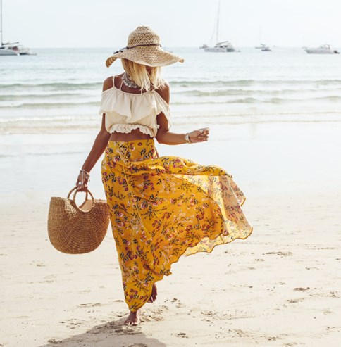 spódnica na lato długa żółta w kwiaty