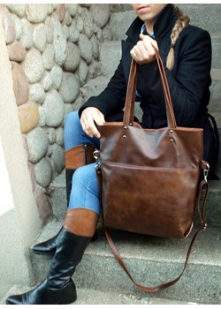 Skórzany orzechowy shopper/listonoszka/worek promocja TrendyTorebki - kod rabatowy