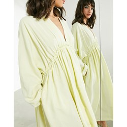 Asos sukienka żółta z długimi rękawami luźna w serek  - zdjęcie produktu
