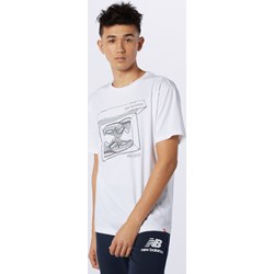 Biały t-shirt męski New Balance z krótkim rękawem dzianinowy sportowy  - zdjęcie produktu