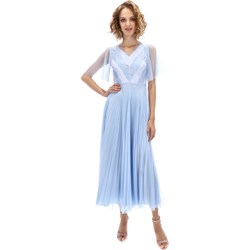 Niebieska sukienka Potis & Verso z krótkim rękawem z tkaniny  - zdjęcie produktu