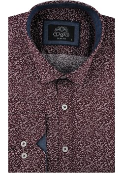 Koszula Męska Elegancka Wizytowa do garnituru bordowa we wzorki z długim rękawem w kroju SLIM FIT Classo A948 Classo ŚWIAT KOSZUL wyprzedaż - kod rabatowy