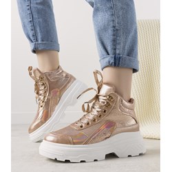 Buty sportowe damskie sneakersy sznurowane na platformie  - zdjęcie produktu