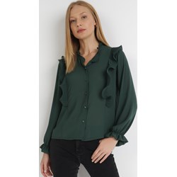 Koszula damska Born2be tkaninowa ze stójką zielona z długimi rękawami na jesień  - zdjęcie produktu