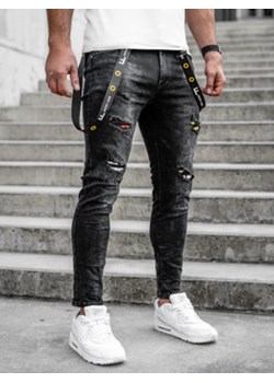 Czarne spodnie jeansowe męskie regular fit Denley TF088 Denley - kod rabatowy