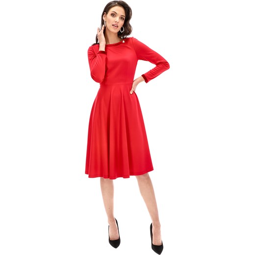 Sukienka Lavard czerwona midi z długim rękawem