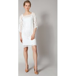 Sukienka biała Molton koronkowa z długimi rękawami z okrągłym dekoltem na wiosnę  - zdjęcie produktu