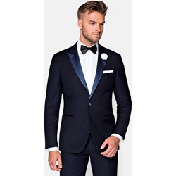 Marynarka męska Lancerto z tkaniny elegancka granatowa gładka  - zdjęcie produktu