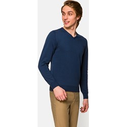 Sweter męski Lancerto granatowy bawełniany elegancki w serek  - zdjęcie produktu