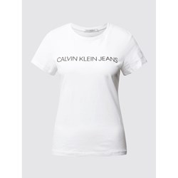 Bluzka damska Calvin Klein z krótkim rękawem biała z okrągłym dekoltem bawełniana  - zdjęcie produktu