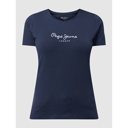 Bluzka damska Pepe Jeans z okrągłym dekoltem z napisami z krótkim rękawem z elastanu na lato  - zdjęcie produktu
