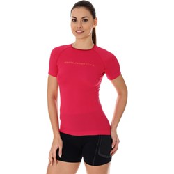 Czerwona bluzka damska BRUBECK z okrągłym dekoltem z napisami sportowa z krótkimi rękawami  - zdjęcie produktu