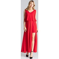 Sukienka Figl wiosenna czerwona na ramiączkach maxi z dekoltem w serek  - zdjęcie produktu