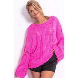 Sweter damski różowy Fobya z okrągłym dekoltem  - zdjęcie produktu