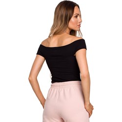 Bluzka damska Moe z dekoltem w serek czarna dzianinowa z krótkim rękawem  - zdjęcie produktu