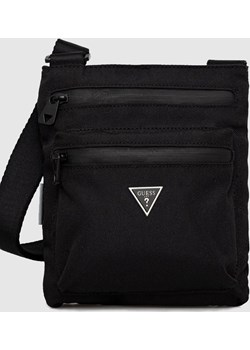GUESS - Czarna torba męska na ramię z suwakami Guess okazyjna cena outfit.pl - kod rabatowy