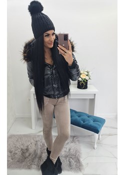 CZARNA JESIENNO- ZIMOWA KURTKA  PRINCES W POŁYSKU Z KAPTUREM I FUTREM Etnee okazja STYLOWO - kod rabatowy