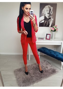 KLASYCZNY GARNITUR DAMSKI NEVEL MARYNARKA + SPODNIE - CZERWONY OD S DO XL Etnee promocyjna cena STYLOWO - kod rabatowy