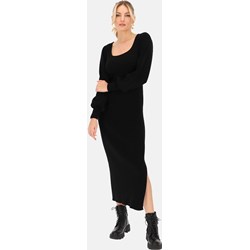 Sukienka L'AF z tkaniny prosta z długim rękawem na spacer z okrągłym dekoltem midi  - zdjęcie produktu
