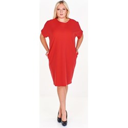 Sukienka Fokus midi czerwona z okrągłym dekoltem  - zdjęcie produktu