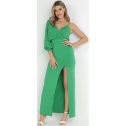 Born2be sukienka zielona elegancka z dekoltem v z długim rękawem na zimę  - zdjęcie produktu
