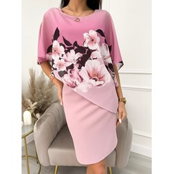 Sukienka Modnakiecka.pl z krótkimi rękawami mini z okrągłym dekoltem oversize  - zdjęcie produktu