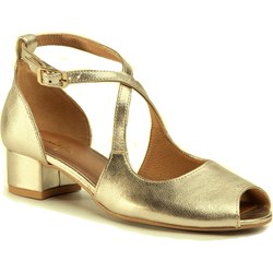 Sandały damskie Maciejka złote gładkie z niskim obcasem na słupku eleganckie  - zdjęcie produktu