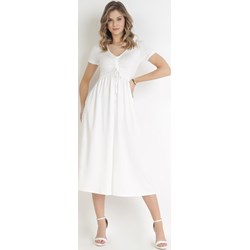 Sukienka Born2be biała midi elegancka z krótkimi rękawami z dekoltem v  - zdjęcie produktu