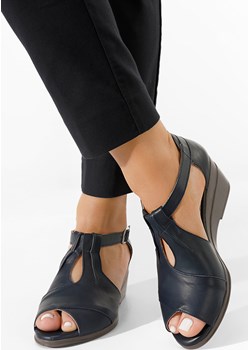 Granatowe sandały damskie skórzane Loreta Zapatos Zapatos promocja - kod rabatowy