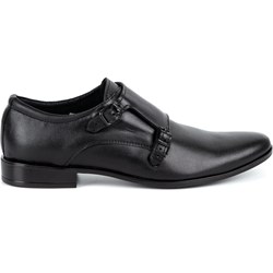 Buty eleganckie męskie Lukas wiosenne skórzane czarne z klamrą  - zdjęcie produktu