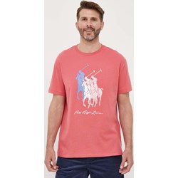 T-shirt męski czerwony Polo Ralph Lauren w nadruki z krótkim rękawem z bawełny  - zdjęcie produktu